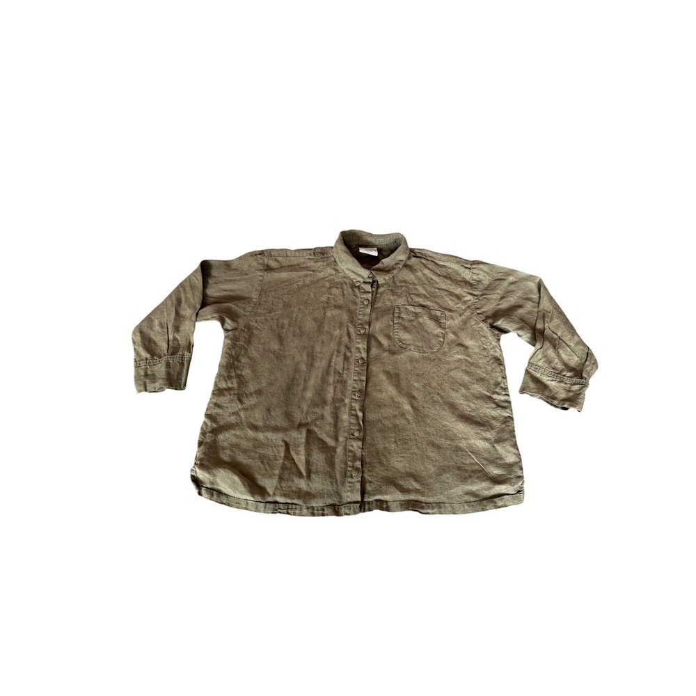 Parachute Womens Linen Button Down Shirt Olive Green Moss Long Sleeve SZ 1X